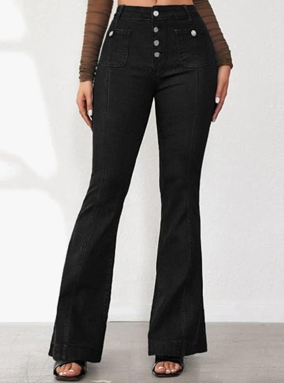Women's Stretch Button Fly Fit Flare Bottom Pants Jeans Size Medium